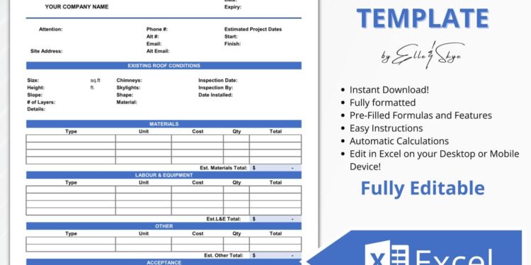 Printable Roof Estimate Template